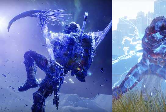 Split image showing a hunter doing two different attack types in Destiny 2